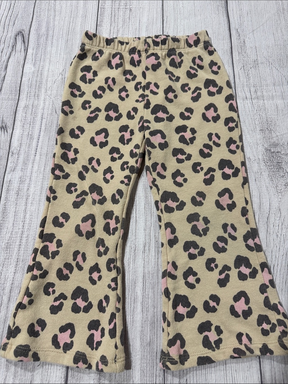 Grayson Mini Toddler Girls Fleece Leopard Print Flare Pants - Pink on Tan